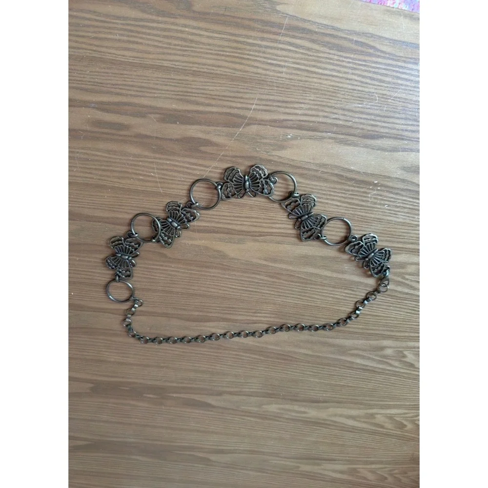 Vintage Butterfly Chain Belt Brass Tone Metal Link Waist Belt Boho Y2K 42